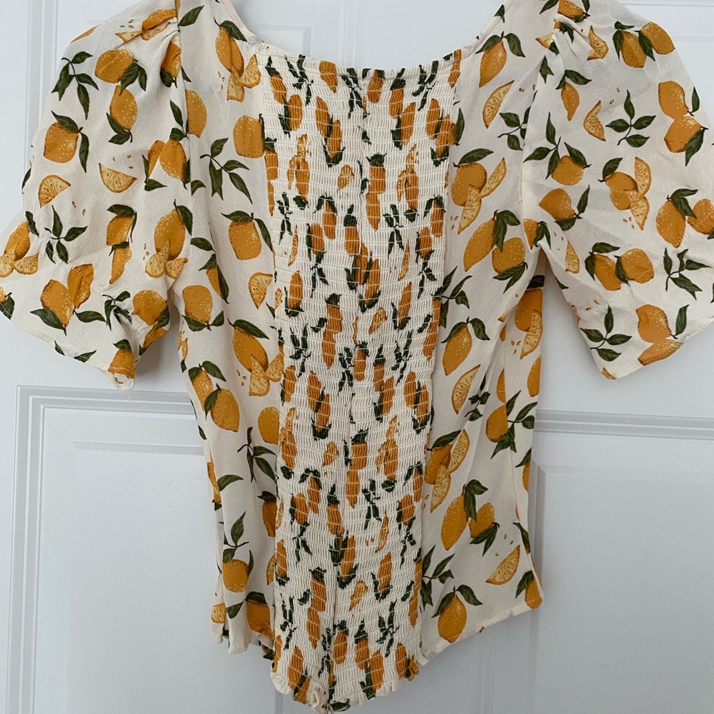 Reformation Lemon Print Puff Sleeve Blouse - Picture 2 of 5